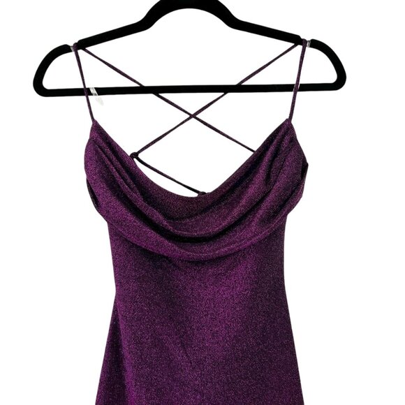 Lush Purple Metallic Drape Neck Bodycon Dress Size XS NWOT - Picture 2 of 10